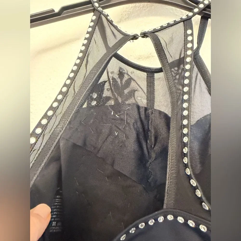 WEISSMAN custom solo Ivy Sky Dance Costume black Crystal Leotard MT10430 XSA